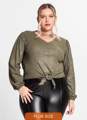 Secret Glam - Blusa Manga Longa em Ribana Canelada Verde - SECRET GLAM