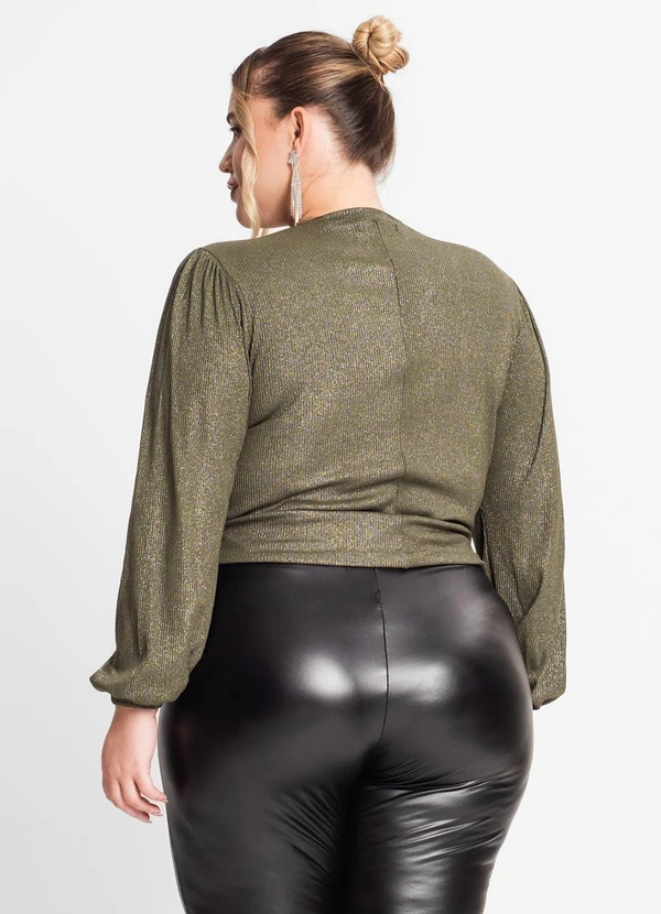 Secret Glam - Blusa Manga Longa em Ribana Canelada Verde 2