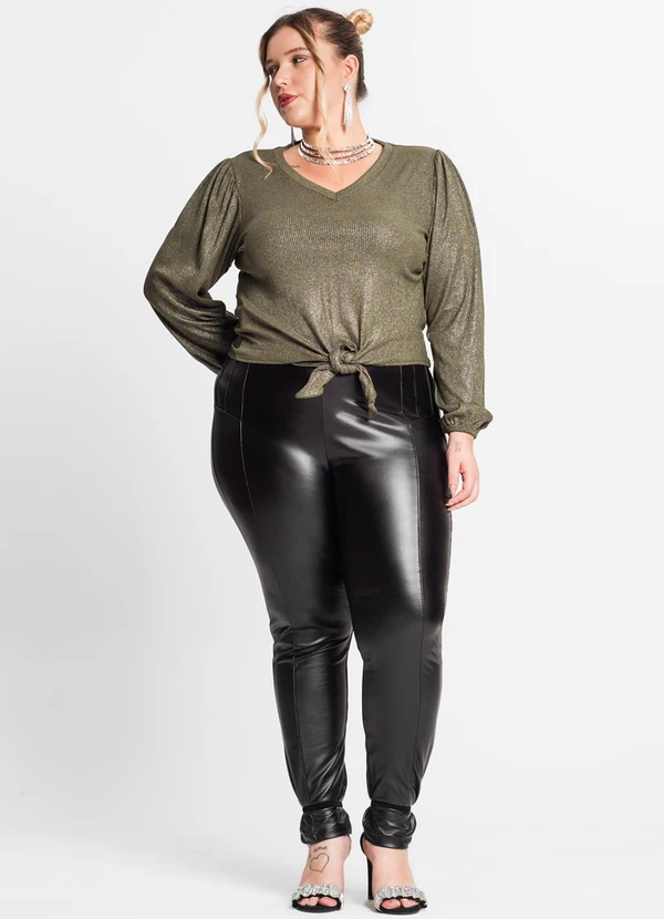 Secret Glam - Blusa Manga Longa em Ribana Canelada Verde 3