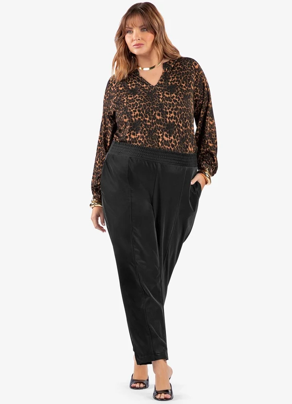 Secret Glam - Blusa Manga Longa Estampa Onça Plus Marrom
