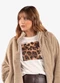 Secret Glam - Blusa Manga Longa Estampa Plus Size Bege - variação: Bege