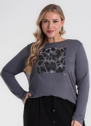 Secret Glam - Blusa Manga Longa Estampa Plus Size Cinza - SECRET GLAM