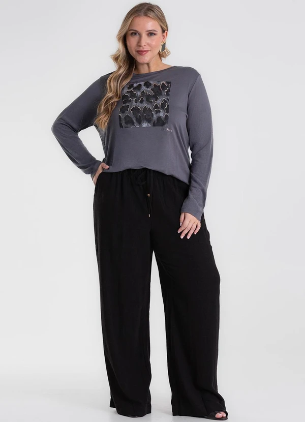 Secret Glam - Blusa Manga Longa Estampa Plus Size Cinza 3