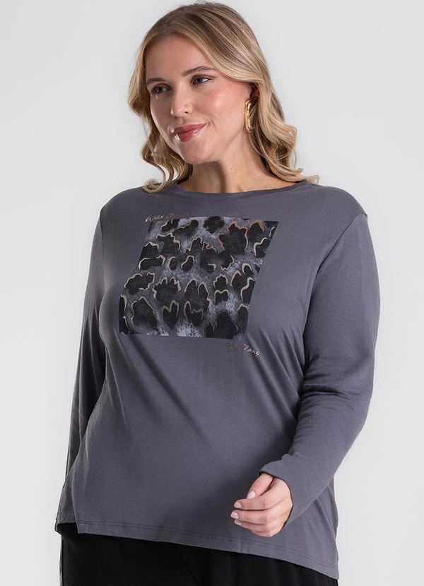 Secret Glam - Blusa Manga Longa Estampa Plus Size Cinza 4