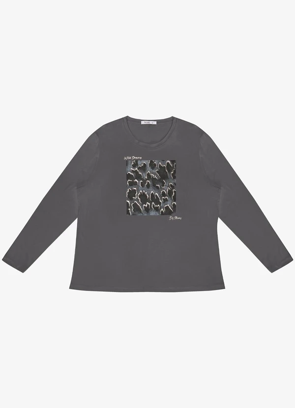 Secret Glam - Blusa Manga Longa Estampa Plus Size Cinza 5