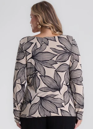 Secret Glam - Blusa Manga Longa Estampada Plus Size Bege - SECRET GLAM