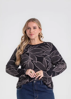 Secret Glam - Blusa Manga Longa Estampada Plus Size Preto - SECRET GLAM