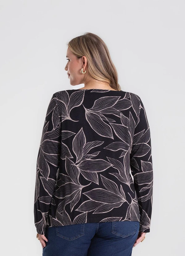 Secret Glam - Blusa Manga Longa Estampada Plus Size Preto