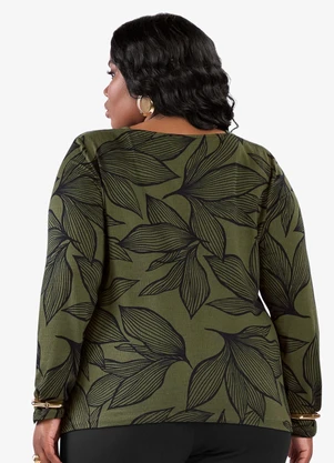 Secret Glam - Blusa Manga Longa Estampada Plus Size Verde - SECRET GLAM