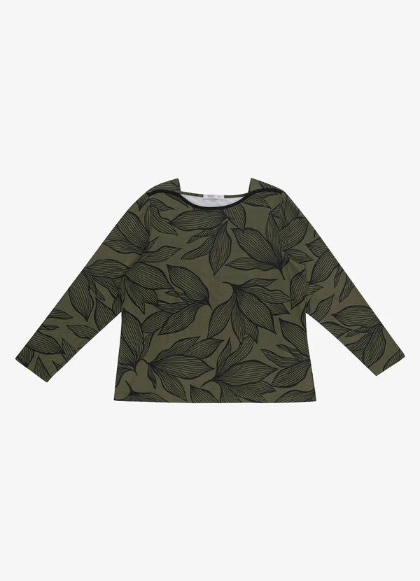 Secret Glam - Blusa Manga Longa Estampada Plus Size Verde