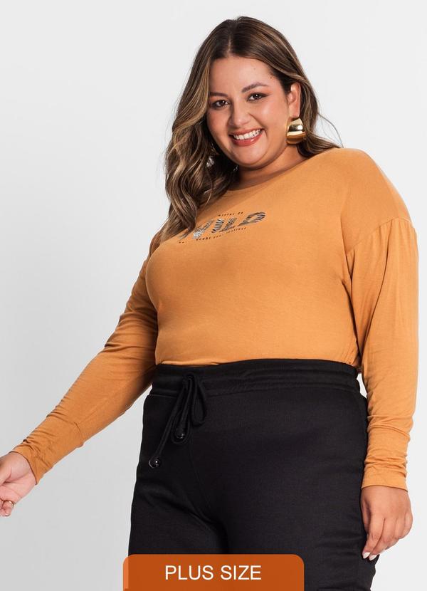 Secret Glam - Blusa Manga Longa Feminina Plus Size Marrom