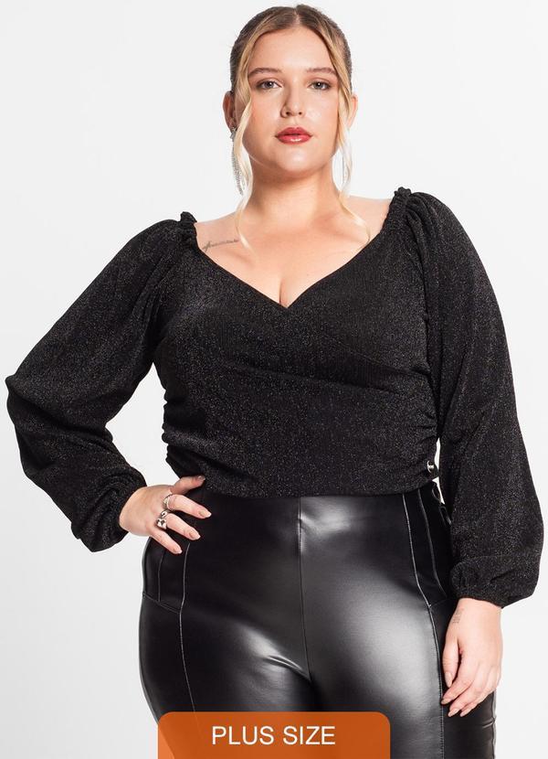 Secret Glam - Blusa Manga Longa Feminina Plus Size Preto