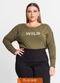 Secret Glam - Blusa Manga Longa Feminina Plus Size Marrom - variação: Verde