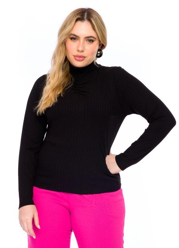 Lisamour - Blusa Manga Longa Gola Franzida Preto