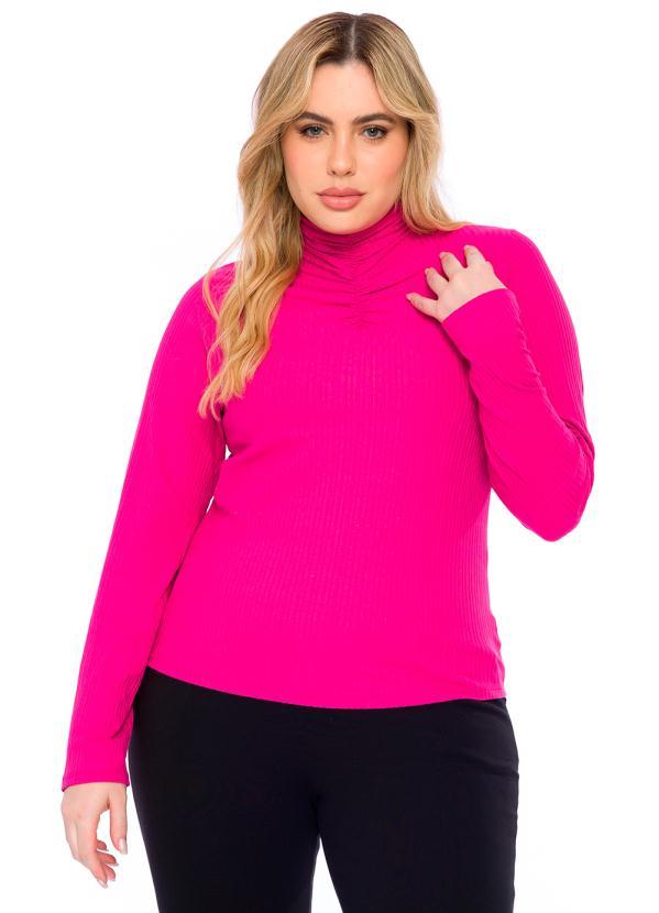 Lisamour - Blusa Manga Longa Gola Franzida Rosa