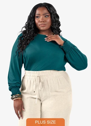 Secret Glam - Blusa Manga Longa Lastex Plus Size Verde - SECRET GLAM