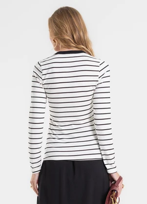 Rovitex - Blusa Manga Longa Listrada Plus Bege - ROVITEX
