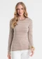 Rovitex - Blusa Manga Longa Listrada Plus Bege - variação: Bege