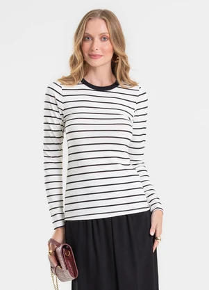 Rovitex - Blusa Manga Longa Listrada Plus Marrom - ROVITEX