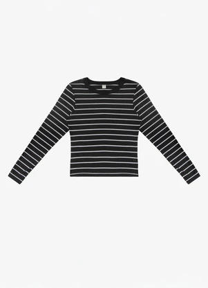 Rovitex - Blusa Manga Longa Listrada Plus Preto - ROVITEX