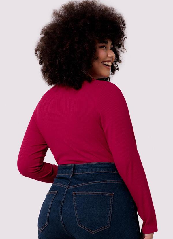 Lunender Mais Mulher - Blusa Manga Longa Plus Size Canelada com Retilínea Rosa 4