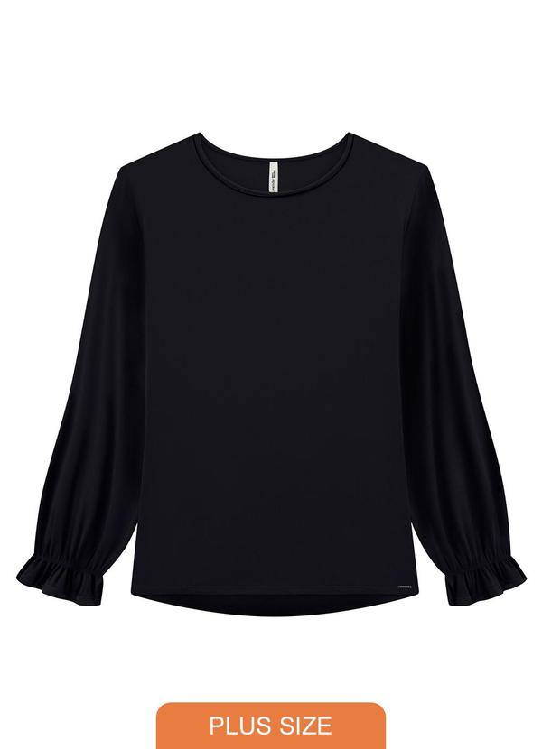 Lunender Mais Mulher - Blusa Manga Longa Plus Size em Malha Aveludada Preto