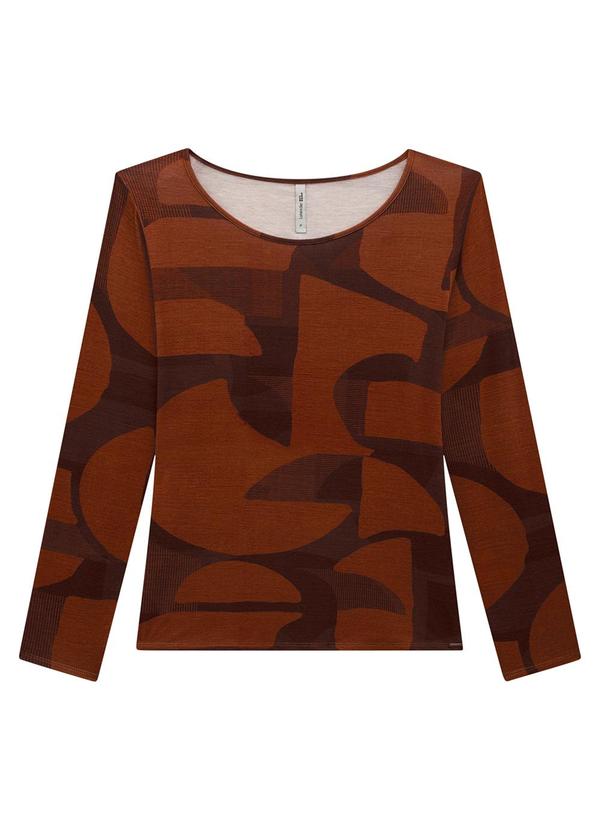 Lunender Mais Mulher - Blusa Manga Longa Plus Size em Malha Estampada Marrom 3