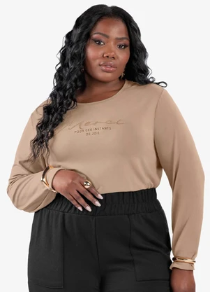 Secret Glam - Blusa Manga Longa Plus Size Marrom - SECRET GLAM
