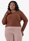 Secret Glam - Blusa Manga Longa Plus Size Marrom - variação: Marrom
