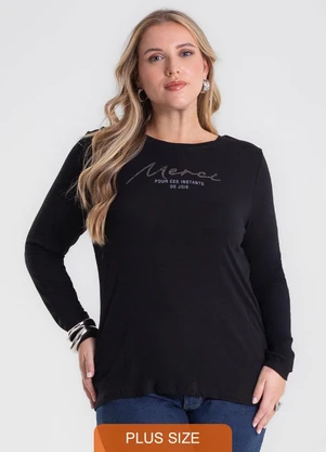 Secret Glam - Blusa Manga Longa Plus Size Preto - SECRET GLAM