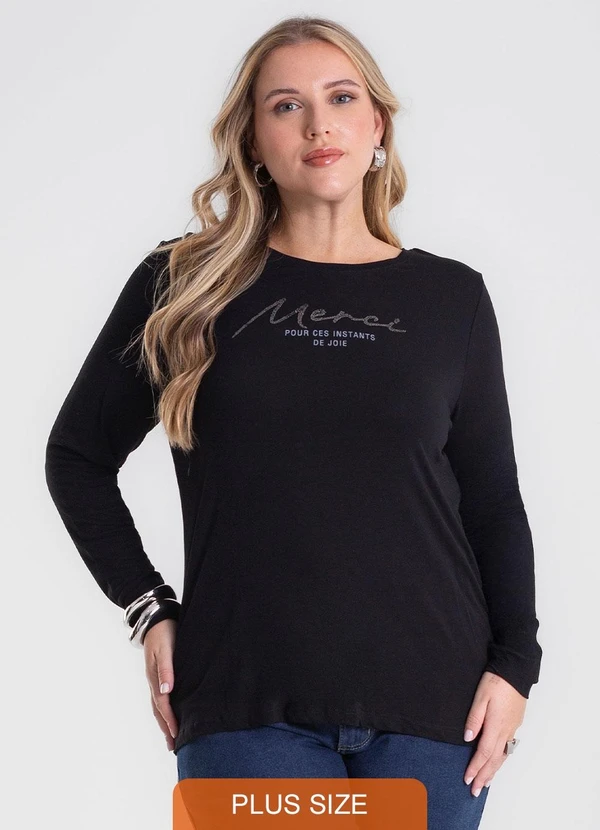 Secret Glam - Blusa Manga Longa Plus Size Preto