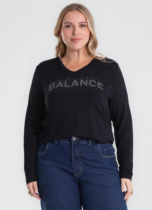 Secret Glam - Blusa Manga Longa Plus Size Preto