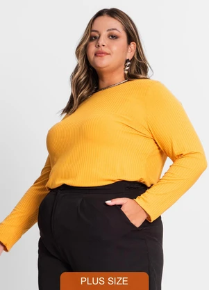 Secret Glam - Blusa Manga Longa Ribana Canelada Amarelo - SECRET GLAM