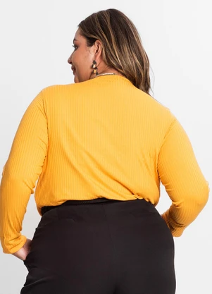 Secret Glam - Blusa Manga Longa Ribana Canelada Amarelo - SECRET GLAM