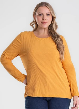 Secret Glam - Blusa Manga Longa Ribana Canelada Amarelo - SECRET GLAM