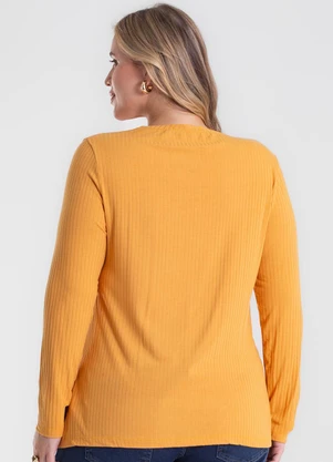 Secret Glam - Blusa Manga Longa Ribana Amarelo Queimado - SECRET GLAM