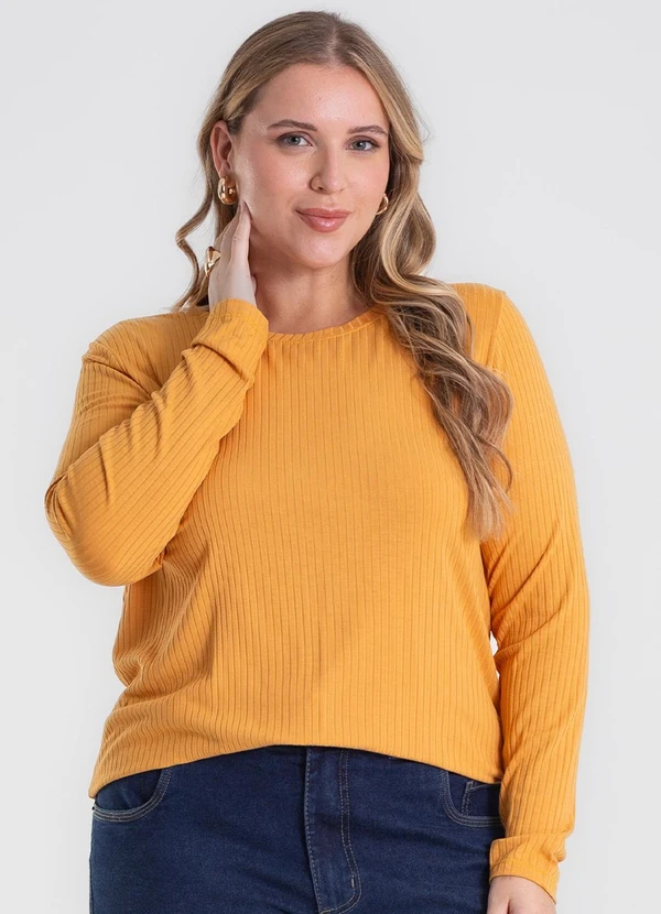 Secret Glam - Blusa Manga Longa Ribana Canelada Amarelo 4