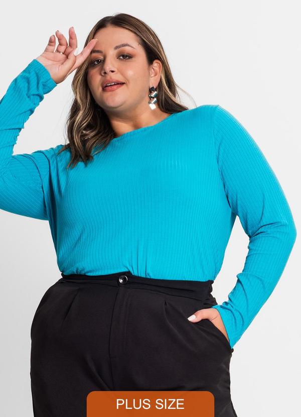 Secret Glam - Blusa Manga Longa Ribana Canelada Azul