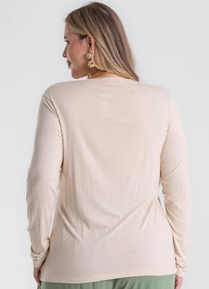 Secret Glam - Blusa Manga Longa Ribana Canelada Bege - SECRET GLAM
