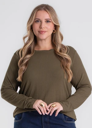 Secret Glam - Blusa Manga Longa Ribana Canelada Verde - SECRET GLAM