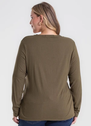 Secret Glam - Blusa Manga Longa Ribana Verde Escuro - SECRET GLAM