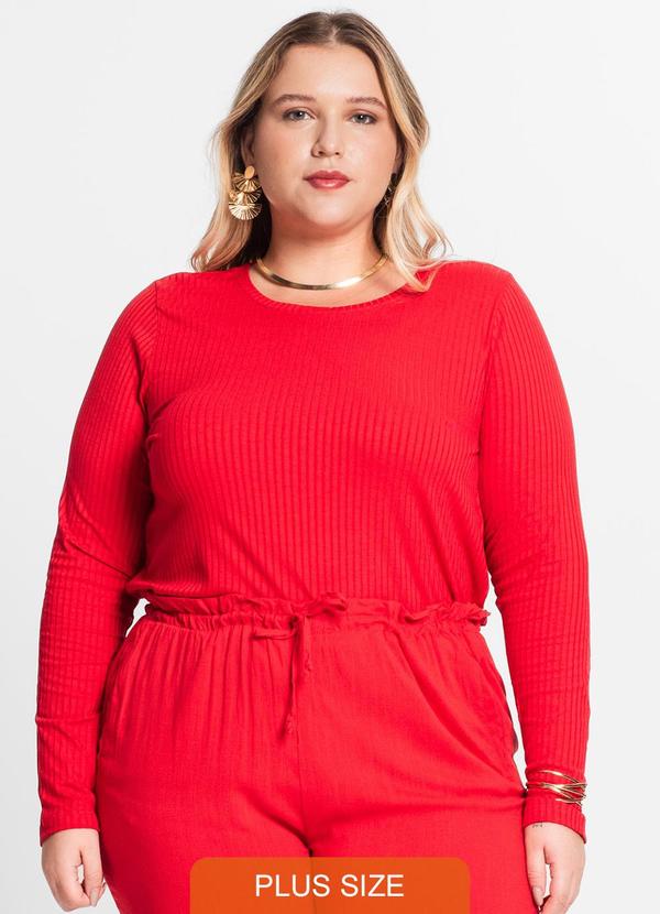Secret Glam - Blusa Manga Longa Ribana Canelada Vermelho
