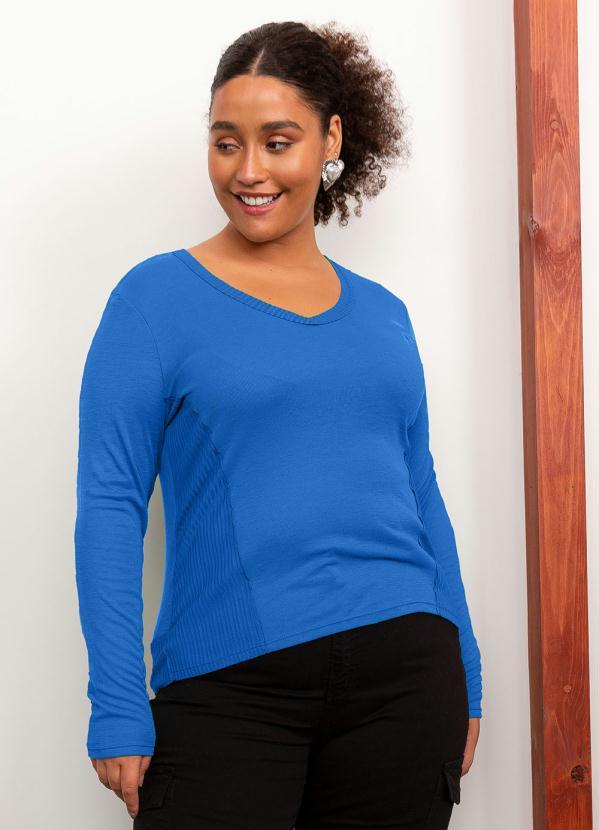Lisamour - Blusa Manga Longa Tricot com Recortes Azul 1