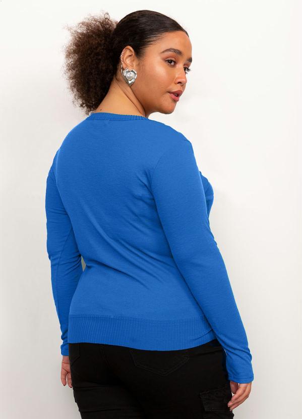 Lisamour - Blusa Manga Longa Tricot com Recortes Azul 2