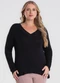 Secret Glam - Blusa Manga Longa Visco Plus Size Preto - variação: Preto