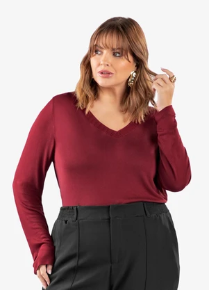 Secret Glam - Blusa Manga Longa Visco Plus Size Vermelho - SECRET GLAM