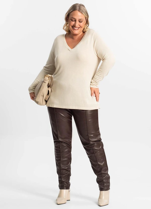 Secret Glam - Blusa Manga Longa Visco Tricot Bege