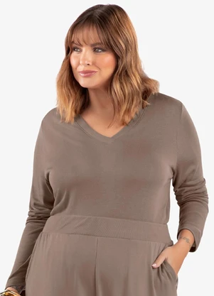 Secret Glam - Blusa Manga Longa Visco Tricot Marrom - SECRET GLAM