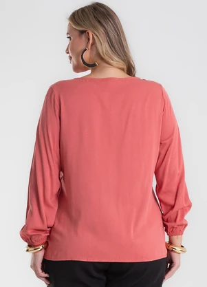 Secret Glam - Blusa Manga Longa Viscose Plus Size Laranja - SECRET GLAM