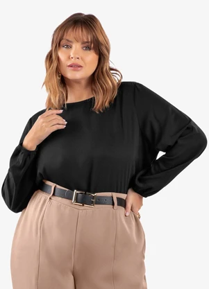 Secret Glam - Blusa Manga Longa Viscose Plus Size Preto - SECRET GLAM